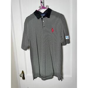 Polo Golf Ralph Lauren Black White Striped The Greenbrier Classic Polo Shirt LG